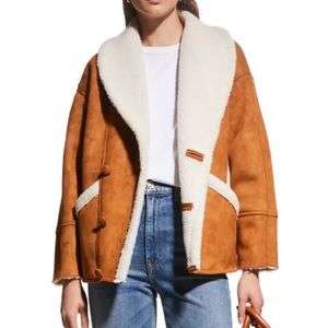 MOTHER The Brrly Faux Suede and Sherpa Coat